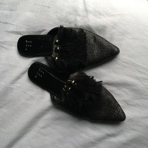 ** SOLD ON DEPOP** black mules with tassels